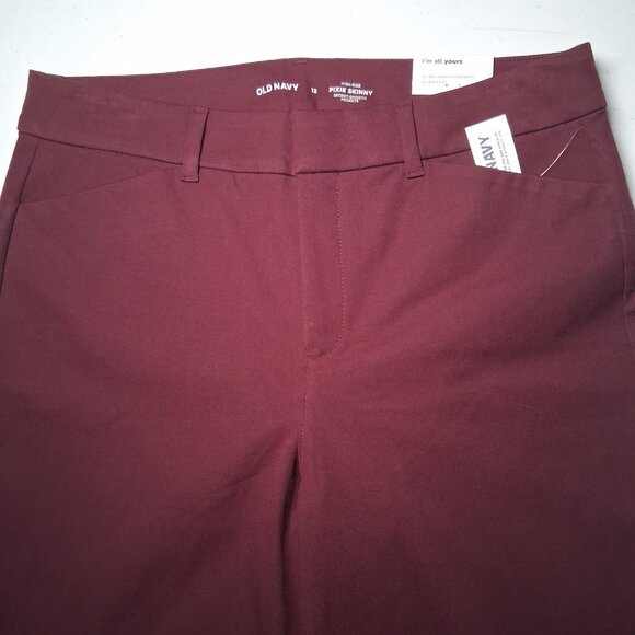 Old Navy Pixie Skinny Pants Women 12 Maroon Stretch Classic Smooth Pockets NEW - Picture 7 of 11